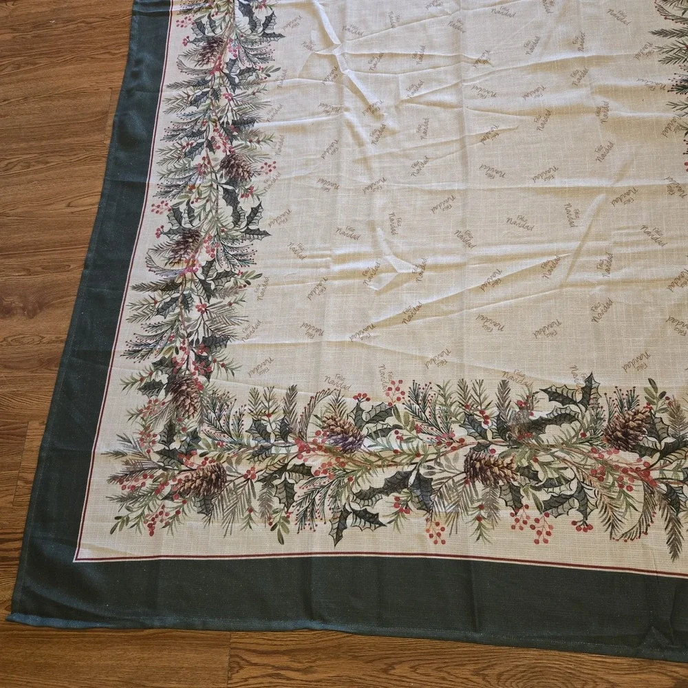 Cupcakes and Cashmere Christmas Tablecloth 60x105 Holly Pinecone Metallic Thread